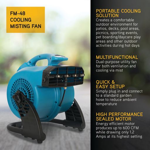 XPOWER FM-48 Portable 3 Speed Outdoor Cooling Misting Fan and High Velocity Air Circulator - key features