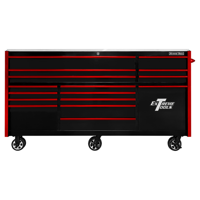 Extreme Tools RX Series 84in W x 30in D 15-Drawer plus Power Toll Drawer Roller Cabinet 250 lb. Slides with Drawer Pulls