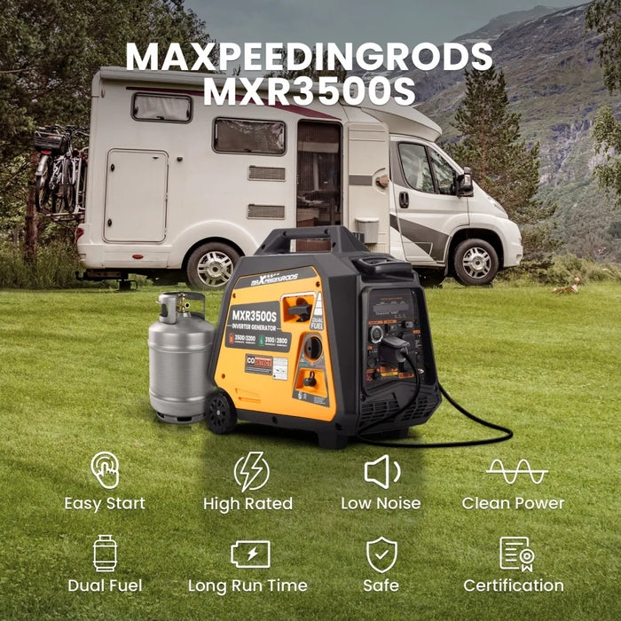 MaXpeedingrods 3500W Portable Super Quiet Dual Fuel Inverter Generator Electric Start Gas / LPG