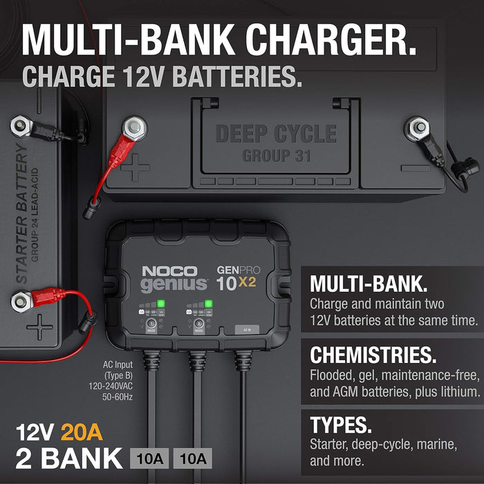 Patriot Power Source NOCO GENPRO 10X2 20A 2-Bank Lithium Battery Smart Charger