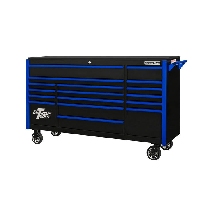 Exteme Tools DX Series 72in W x 21in D 17 Drawer Triple Bank Roller Cabinet 100 lbs Slides with Drawer Pulls