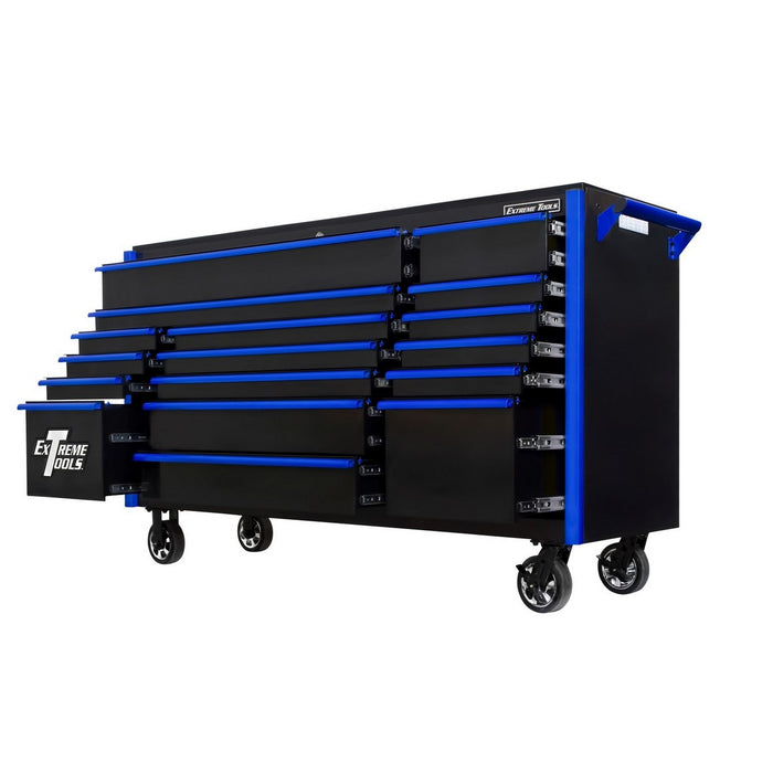 Exteme Tools DX Series 72in W x 21in D 17 Drawer Triple Bank Roller Cabinet 100 lbs Slides with Drawer Pulls