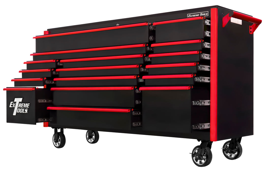 Exteme Tools DX Series 72in W x 21in D 17 Drawer Triple Bank Roller Cabinet 100 lbs Slides with Drawer Pulls