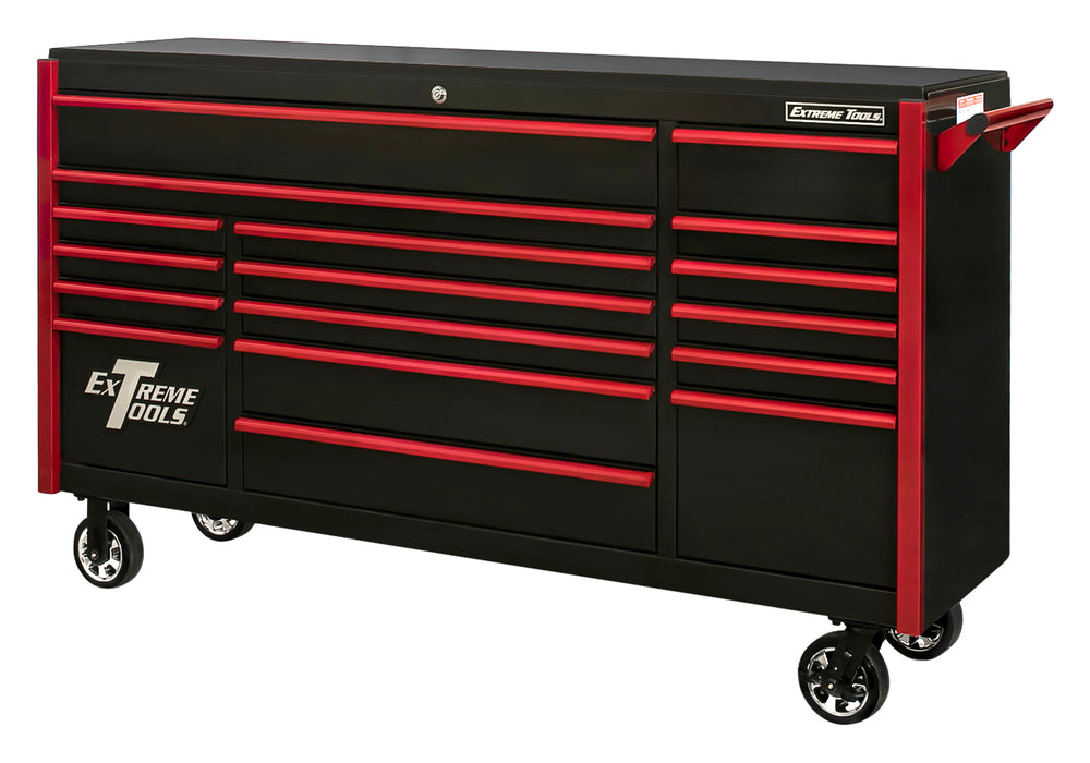 Exteme Tools DX Series 72in W x 21in D 17 Drawer Triple Bank Roller Cabinet 100 lbs Slides with Drawer Pulls