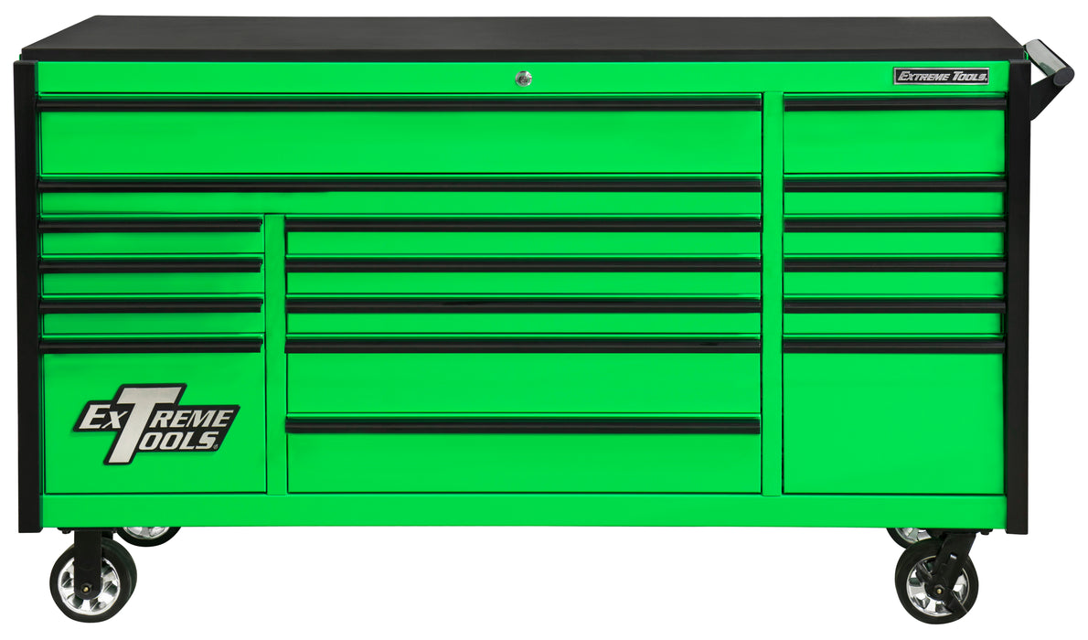 Exteme Tools DX Series 72in W x 21in D 17 Drawer Triple Bank Roller Cabinet 100 lbs Slides with Drawer Pulls