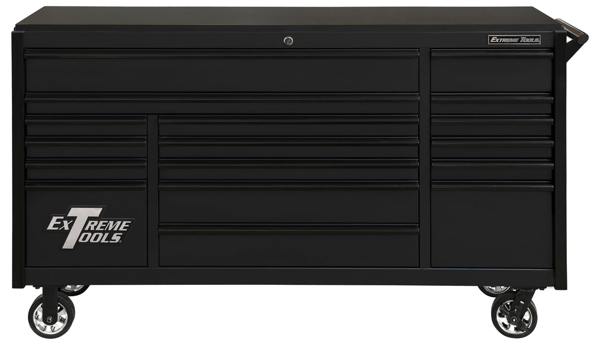 Exteme Tools DX Series 72in W x 21in D 17 Drawer Triple Bank Roller Cabinet 100 lbs Slides with Drawer Pulls