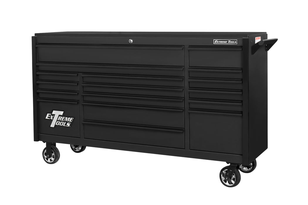 Exteme Tools DX Series 72in W x 21in D 17 Drawer Triple Bank Roller Cabinet 100 lbs Slides with Drawer Pulls