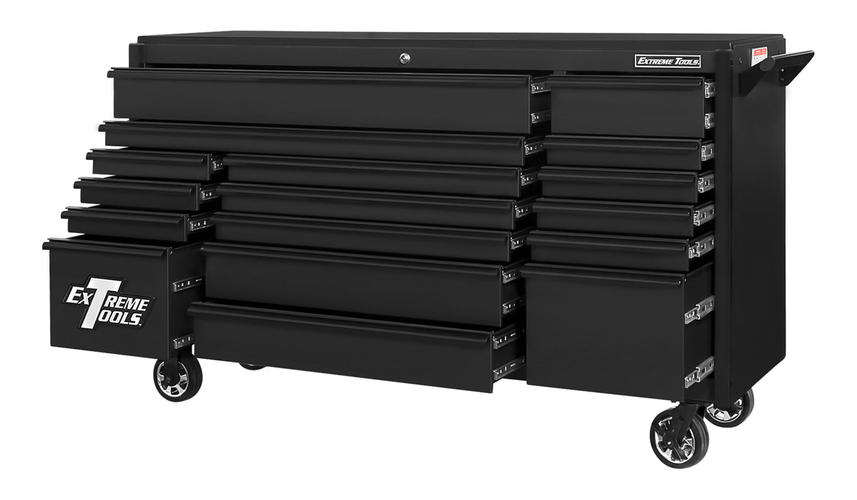 Exteme Tools DX Series 72in W x 21in D 17 Drawer Triple Bank Roller Cabinet 100 lbs Slides with Drawer Pulls