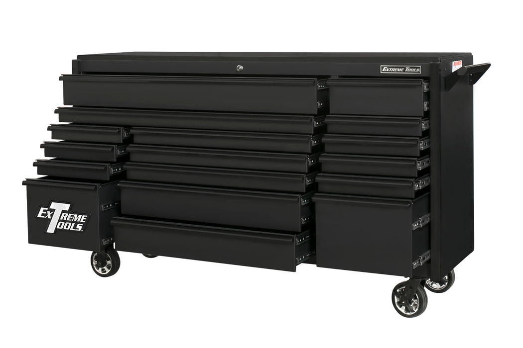 Exteme Tools DX Series 72in W x 21in D 17 Drawer Triple Bank Roller Cabinet 100 lbs Slides with Drawer Pulls