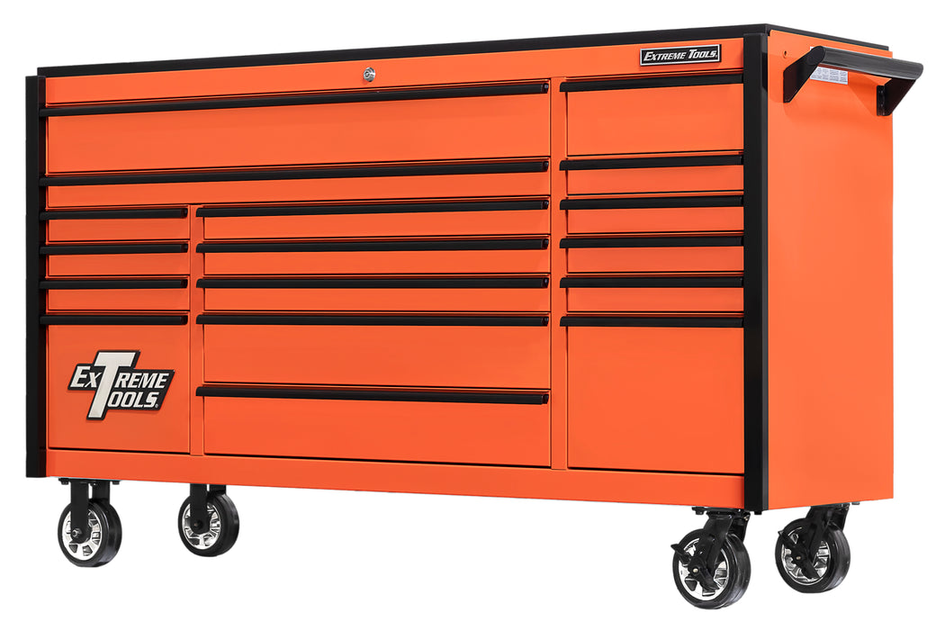 Exteme Tools DX Series 72in W x 21in D 17 Drawer Triple Bank Roller Cabinet 100 lbs Slides with Drawer Pulls