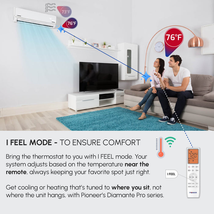 Pioneer® Diamante Pro™ 9,000 BTU 20 SEER2 230V High-Wall Ductless Energy-Star Mini-Split Air Conditioner Inverter Heat Pump with 16 Ft. Kit