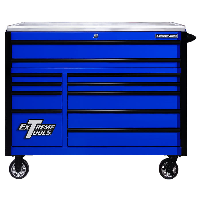 Extreme Tools EXQ Series 55in W x 30in D 11-Drawer Professional Roller Cabinet 300 lbs Slides with EX Quick Release Drawer Pulls and Trim