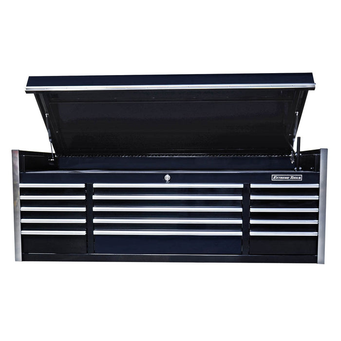 Extreme Tools EXQ Series 72in W x 31in D 15 Drawer Triple Bank Pro Top Chest with Quick Release Drawer Pulls