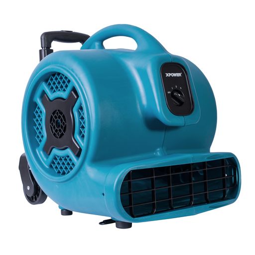 XPOWER P-800H 3/4 HP 3200 CFM 3 Speed Air Mover, Carpet Dryer, Floor Fan, Blower with Telescopic Handle and Wheels - angled view