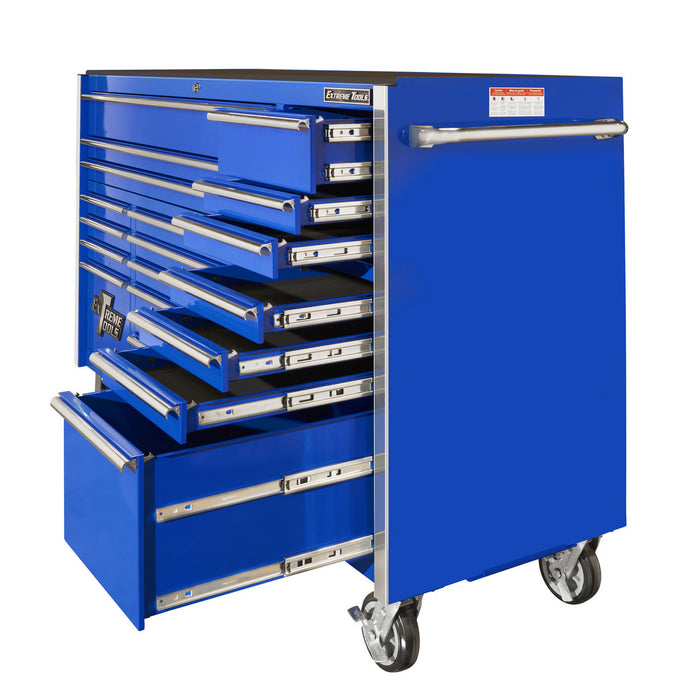 Extreme Tools RX Series 72in W x 25in D 19-Drawer Triple Bank Roller Cabinet 150 lb. Slides with Chrome Drawer Pulls