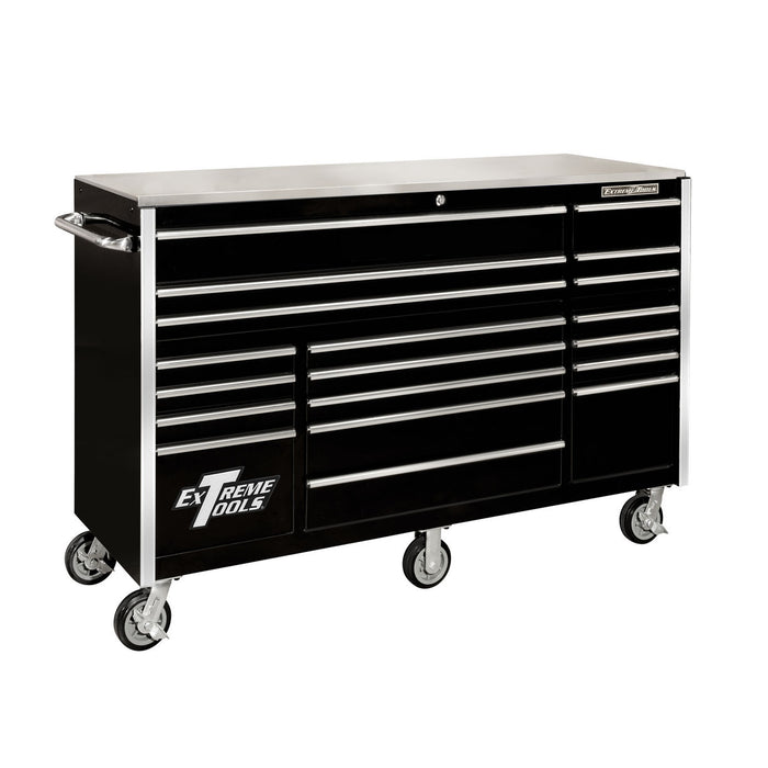 Extreme Tools RX Series 72in W x 25in D 19-Drawer Triple Bank Roller Cabinet 150 lb. Slides with Chrome Drawer Pulls