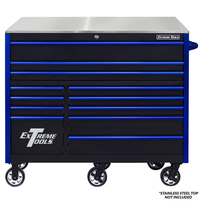 Extreme Tools RX Series 55in W x 25in D 12-Drawer Roller Cabinet 150 lb slides with Drawer Pulls and Trim