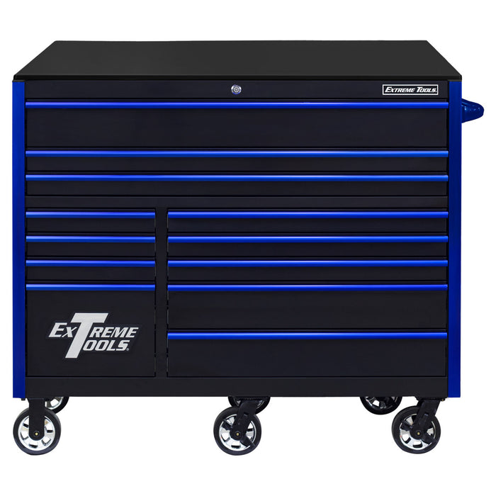 Extreme Tools RX Series 55in W x 25in D 12-Drawer Roller Cabinet 150 lb slides with Drawer Pulls and Trim