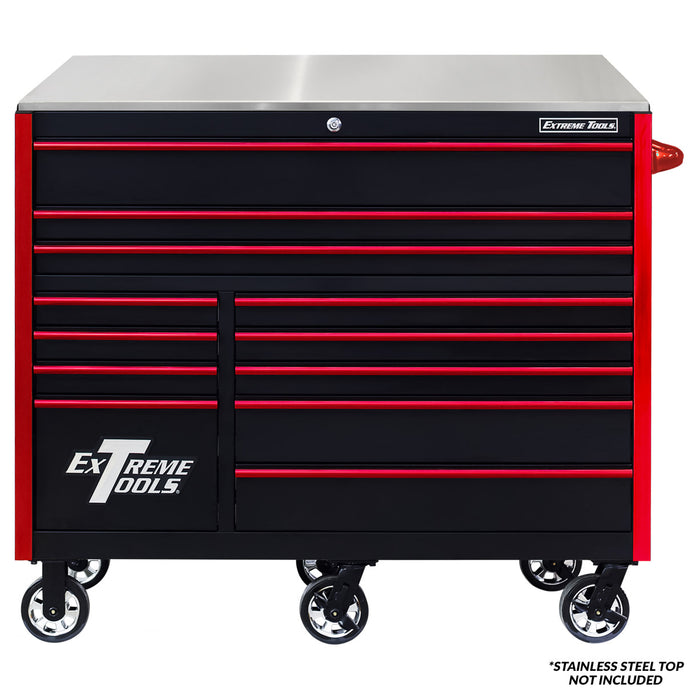 Extreme Tools RX Series 55in W x 25in D 12-Drawer Roller Cabinet 150 lb slides with Drawer Pulls and Trim