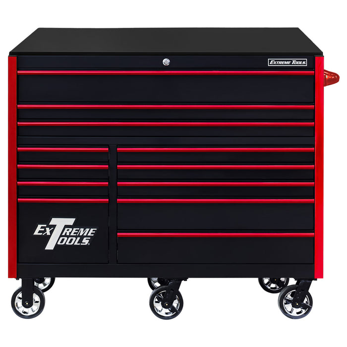 Extreme Tools RX Series 55in W x 25in D 12-Drawer Roller Cabinet 150 lb slides with Drawer Pulls and Trim