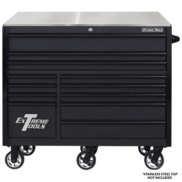 Extreme Tools RX Series 55in W x 25in D 12-Drawer Roller Cabinet 150 lb slides with Drawer Pulls and Trim