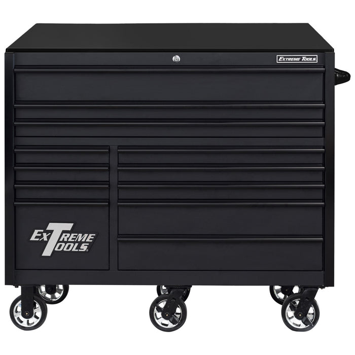 Extreme Tools RX Series 55in W x 25in D 12-Drawer Roller Cabinet 150 lb slides with Drawer Pulls and Trim