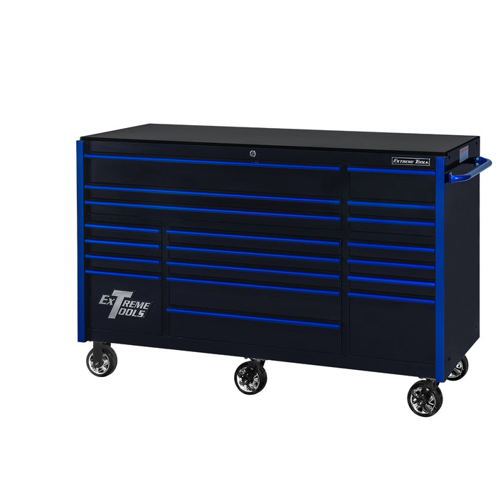 Extreme Tools RX Series 72in W x 25in D 19-Drawer Roller Cabinet 150 lb. Slides with Black Drawer Pulls