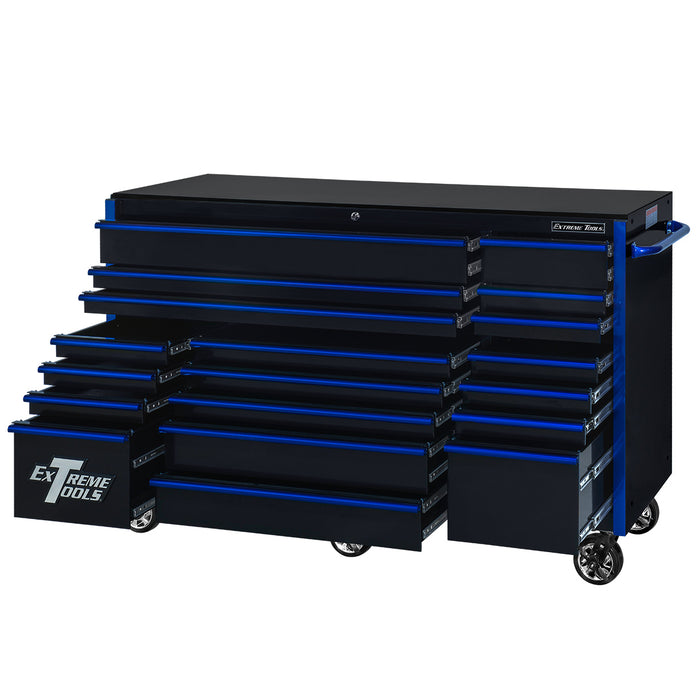 Extreme Tools RX Series 72in W x 25in D 19-Drawer Roller Cabinet 150 lb. Slides with Black Drawer Pulls