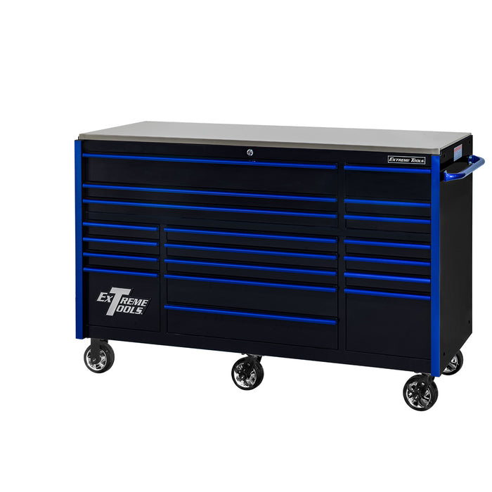 Extreme Tools RX Series 72in W x 25in D 19-Drawer Roller Cabinet 150 lb. Slides with Black Drawer Pulls