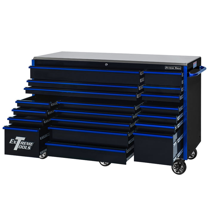 Extreme Tools RX Series 72in W x 25in D 19-Drawer Roller Cabinet 150 lb. Slides with Black Drawer Pulls