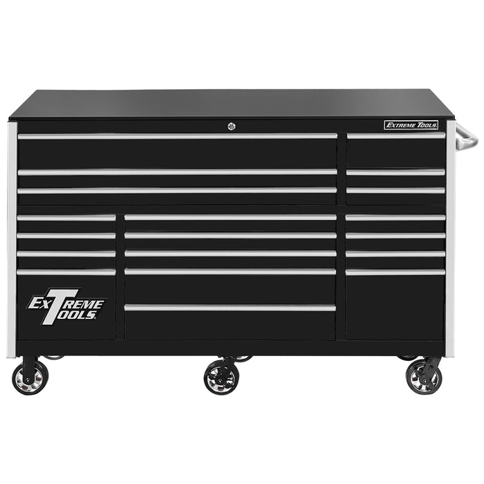 Extreme Tools RX Series 72in W x 25in D 19-Drawer Roller Cabinet 150 lb. Slides with Black Drawer Pulls