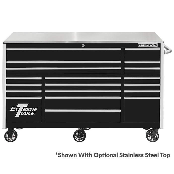 Extreme Tools RX Series 72in W x 25in D 19-Drawer Roller Cabinet 150 lb. Slides with Black Drawer Pulls