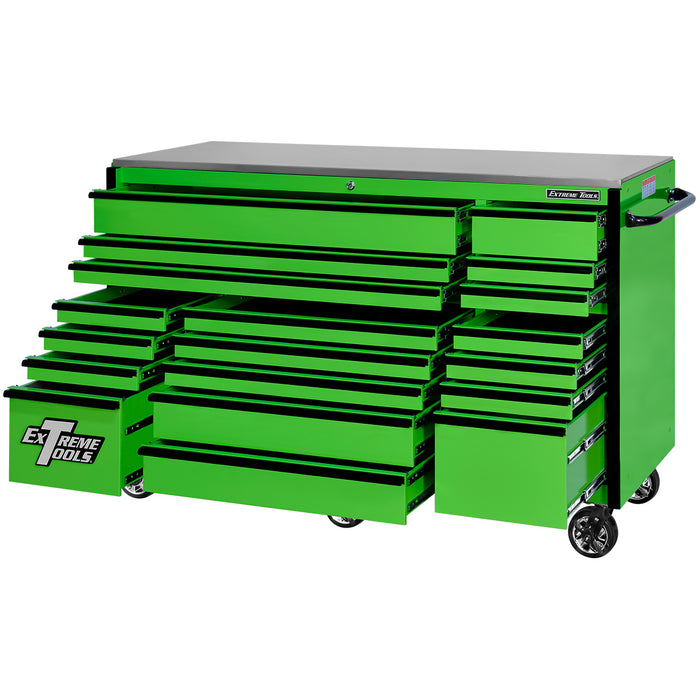 Extreme Tools RX Series 72in W x 25in D 19-Drawer Roller Cabinet 150 lb. Slides with Black Drawer Pulls