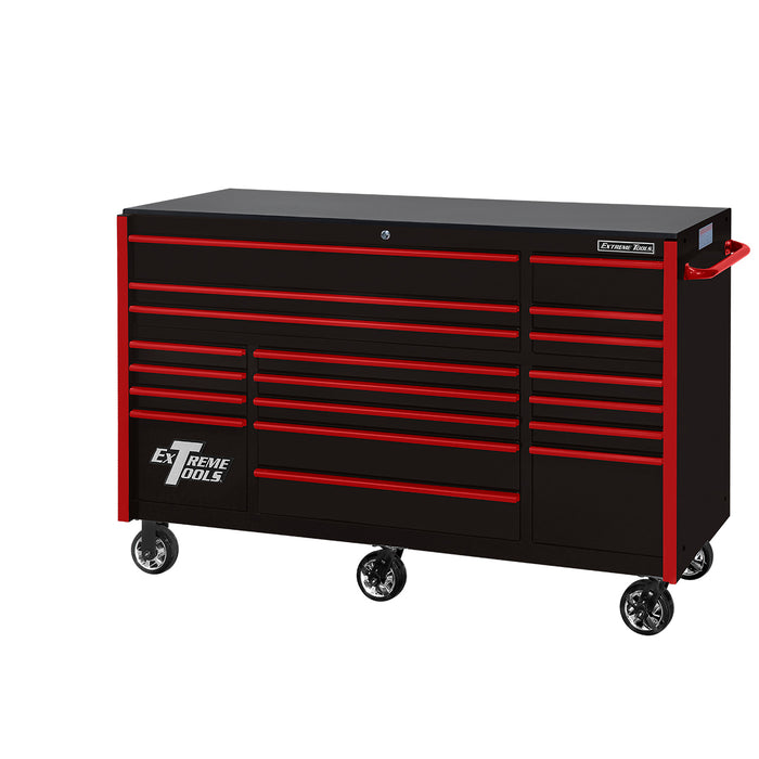 Extreme Tools RX Series 72in W x 25in D 19-Drawer Roller Cabinet 150 lb. Slides with Black Drawer Pulls