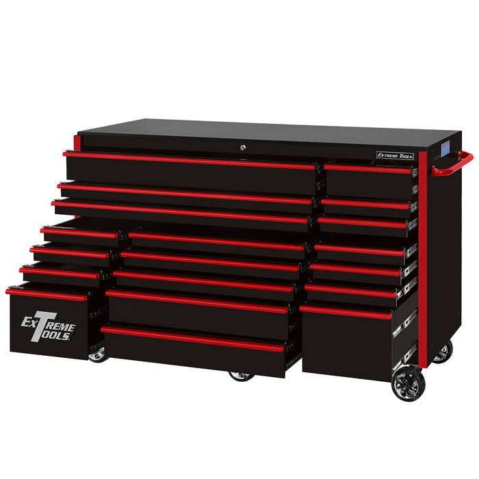 Extreme Tools RX Series 72in W x 25in D 19-Drawer Roller Cabinet 150 lb. Slides with Black Drawer Pulls