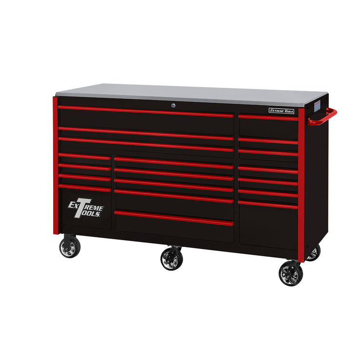 Extreme Tools RX Series 72in W x 25in D 19-Drawer Roller Cabinet 150 lb. Slides with Black Drawer Pulls