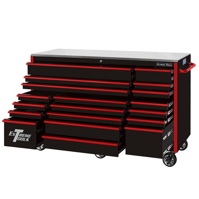 Extreme Tools RX Series 72in W x 25in D 19-Drawer Roller Cabinet 150 lb. Slides with Black Drawer Pulls