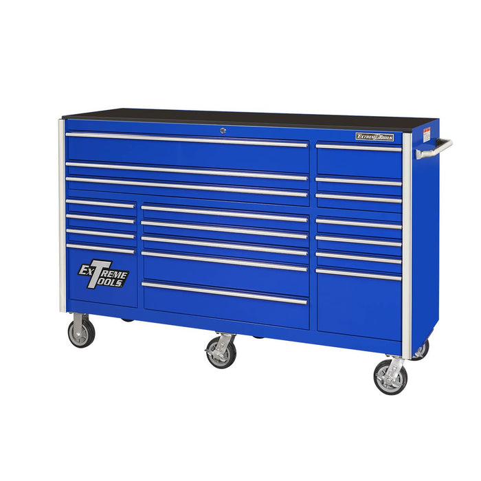 Extreme Tools RX Series 72in W x 25in D 19-Drawer Triple Bank Roller Cabinet 150 lb. Slides with Chrome Drawer Pulls