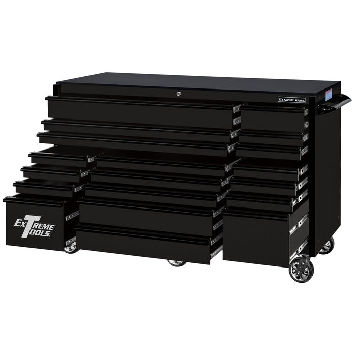 Extreme Tools RX Series 72in W x 25in D 19-Drawer Roller Cabinet 150 lb. Slides with Black Drawer Pulls