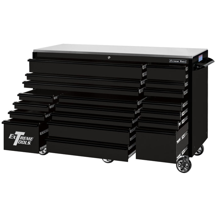 Extreme Tools RX Series 72in W x 25in D 19-Drawer Roller Cabinet 150 lb. Slides with Black Drawer Pulls