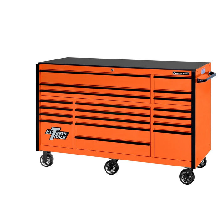 Extreme Tools RX Series 72in W x 25in D 19-Drawer Roller Cabinet 150 lb. Slides with Black Drawer Pulls