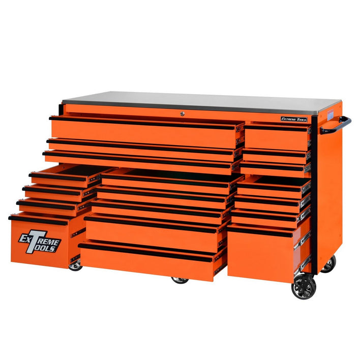 Extreme Tools RX Series 72in W x 25in D 19-Drawer Roller Cabinet 150 lb. Slides with Black Drawer Pulls