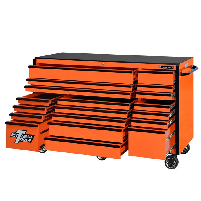 Extreme Tools RX Series 72in W x 25in D 19-Drawer Roller Cabinet 150 lb. Slides with Black Drawer Pulls