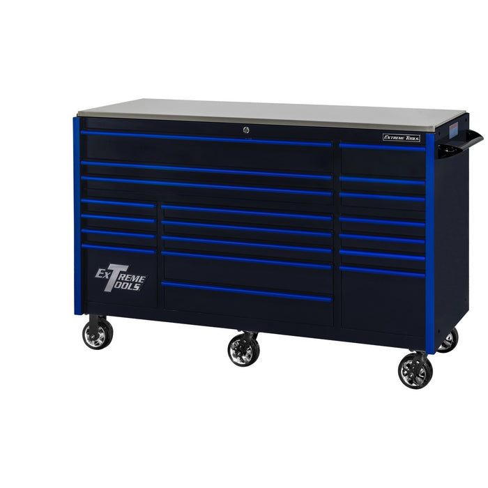 Extreme Tools RX Series 72in W x 30in D 19-Drawer Roller Cabinet 250 lb. Slides with Black Drawer Pulls