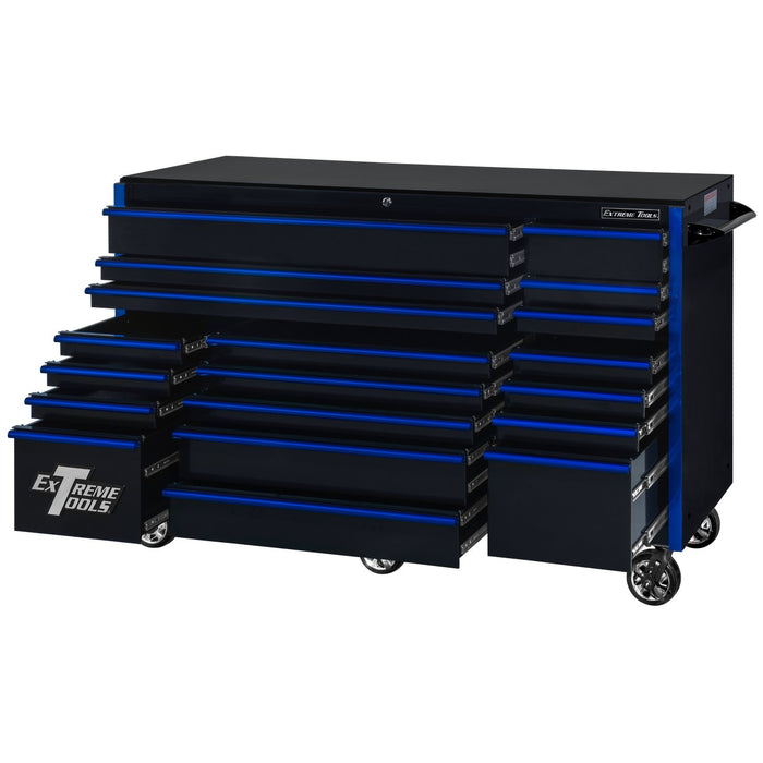 Extreme Tools RX Series 72in W x 30in D 19-Drawer Roller Cabinet 250 lb. Slides with Black Drawer Pulls