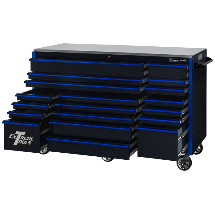 Extreme Tools RX Series 72in W x 30in D 19-Drawer Roller Cabinet 250 lb. Slides with Black Drawer Pulls