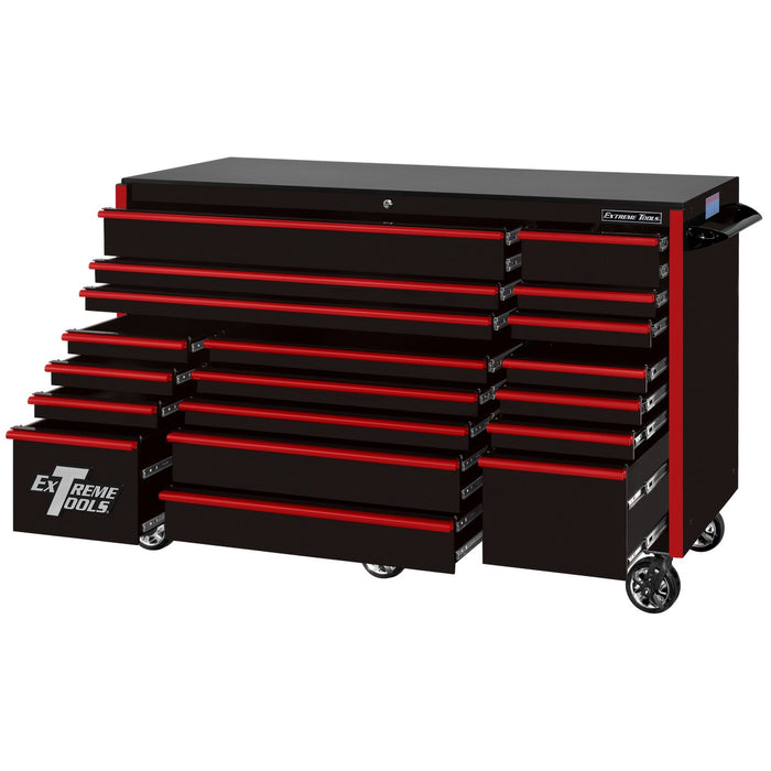 Extreme Tools RX Series 72in W x 30in D 19-Drawer Roller Cabinet 250 lb. Slides with Black Drawer Pulls