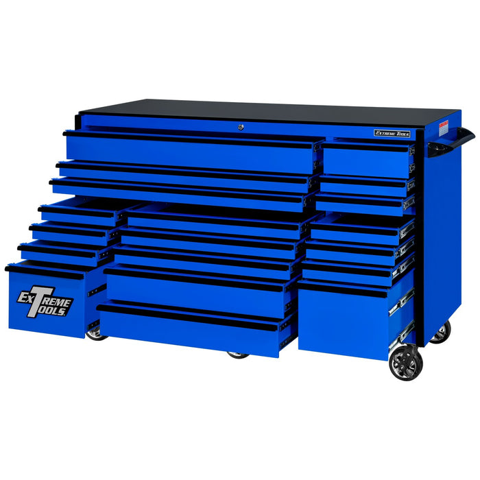 Extreme Tools RX Series 72in W x 30in D 19-Drawer Roller Cabinet 250 lb. Slides with Black Drawer Pulls