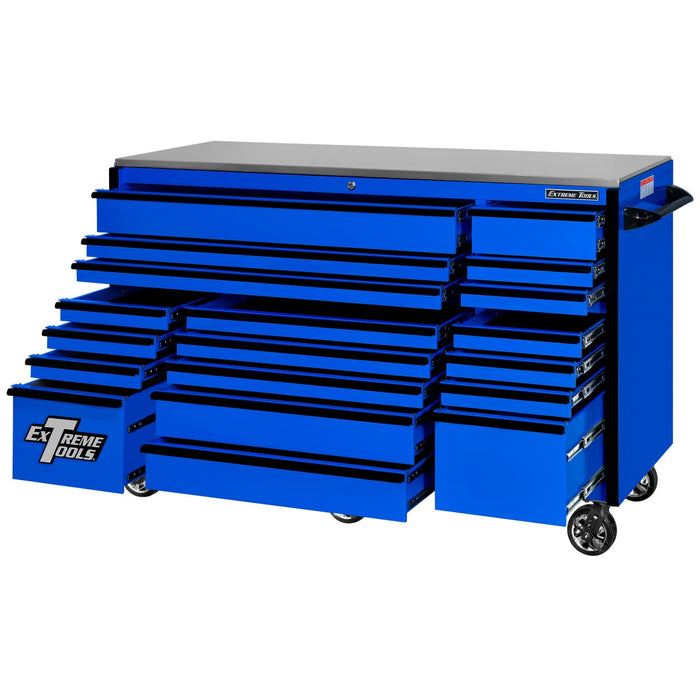 Extreme Tools RX Series 72in W x 30in D 19-Drawer Roller Cabinet 250 lb. Slides with Black Drawer Pulls