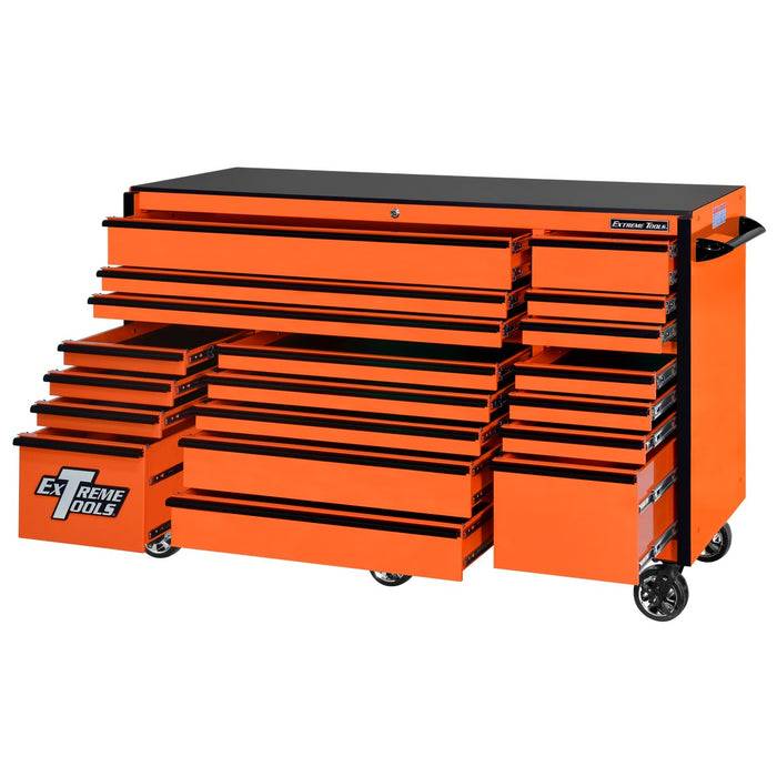 Extreme Tools RX Series 72in W x 30in D 19-Drawer Roller Cabinet 250 lb. Slides with Black Drawer Pulls